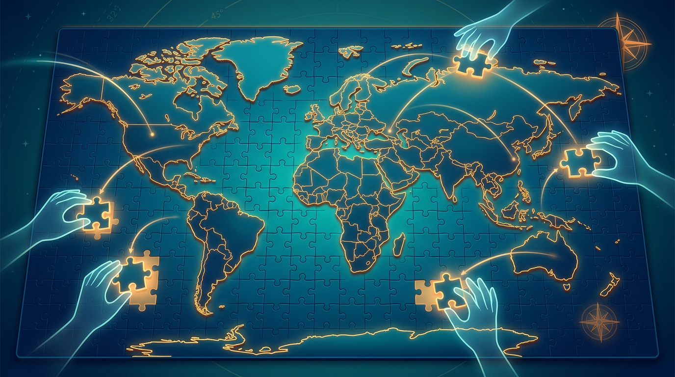 Multiplayer geografi-puslespil online - løs verdenskortet sammen med live-cursorer