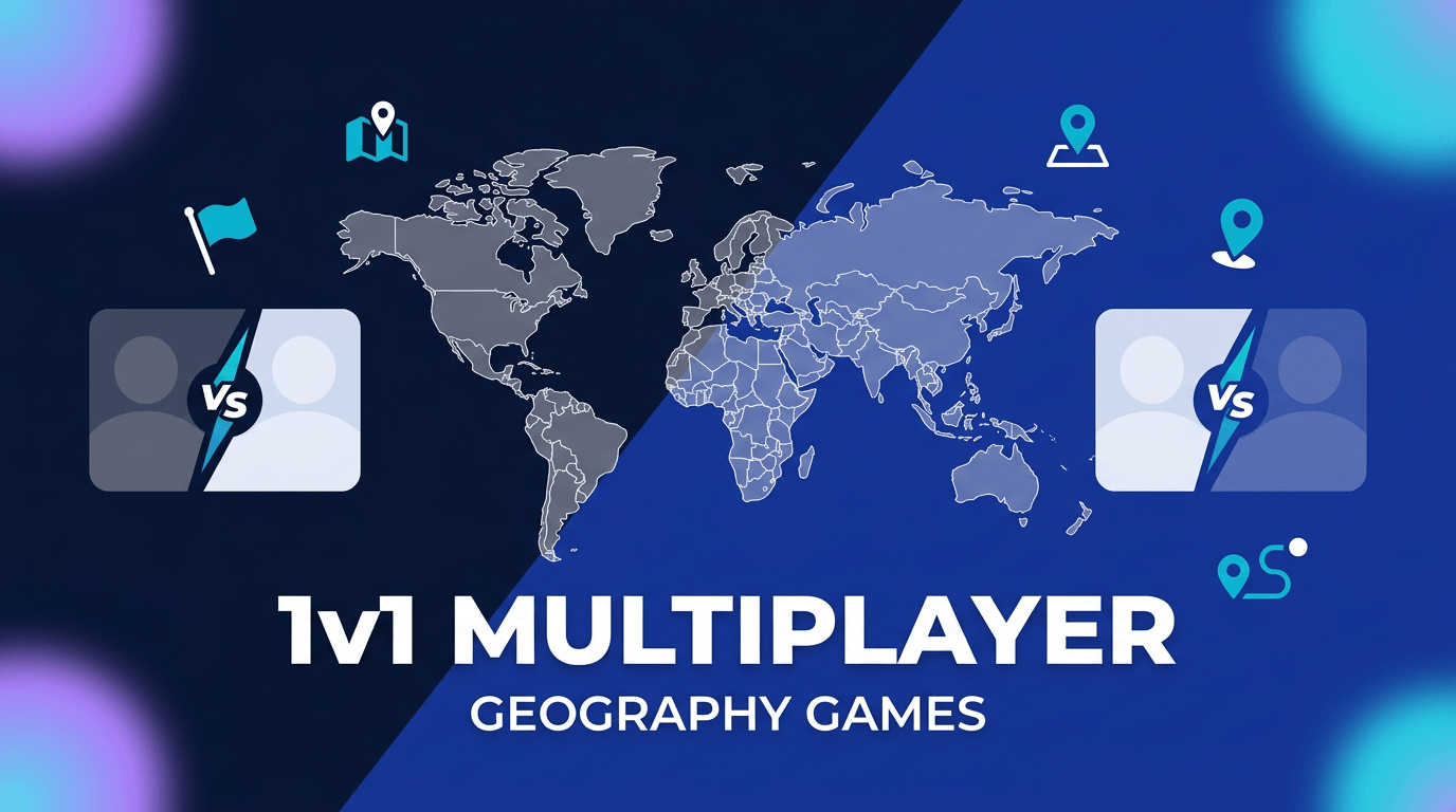 To spillere der konkurrerer i et live 1v1 geografiduel på GeoFunGames